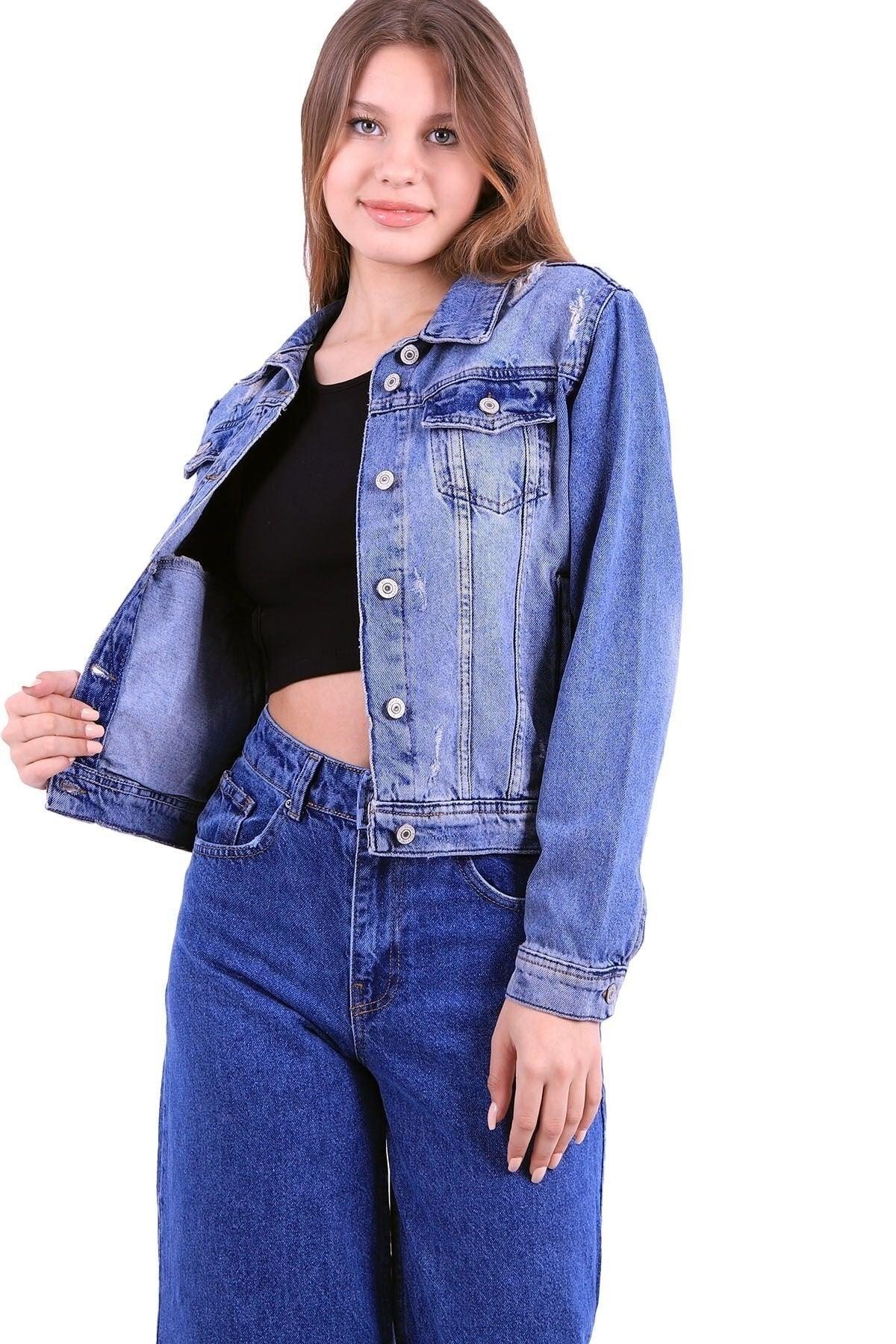 Ripped And Pocketed Long Sleeve Classic Collar Short Jeans Women Jacket Cotton Four Seasons - Swordslife