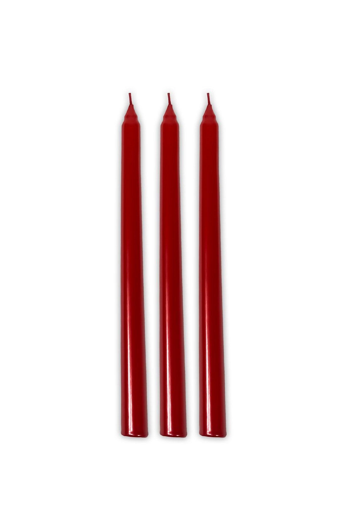 Red Candlestick 3 Pcs Shiny Metallic Long Body Tapered Candle - Swordslife