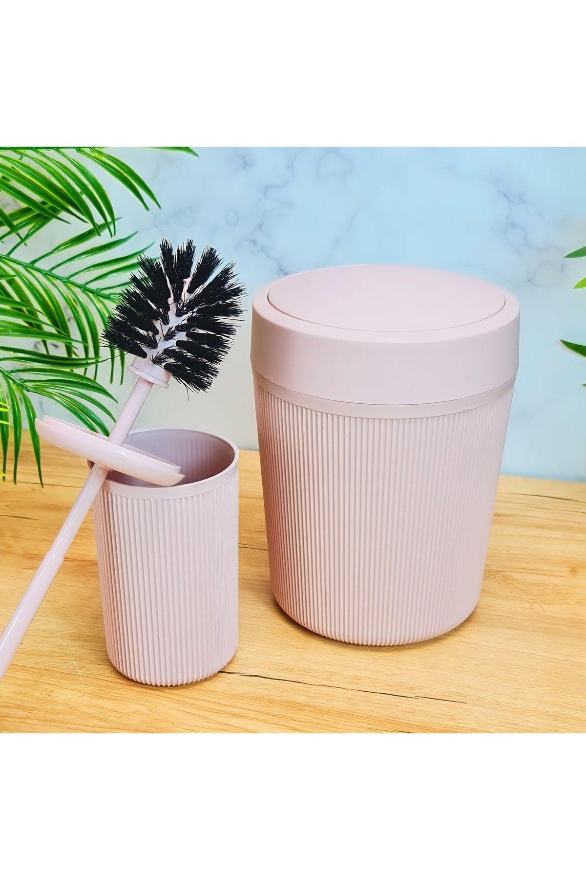 Bathroom Dustbin Wc Toilet Brush Acrylic Set of 2 Pink - Swordslife