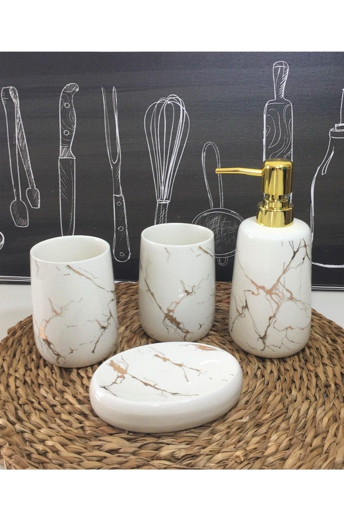 4 Pieces Marble Patterned Ceramic Bathroom Set - Swordslife