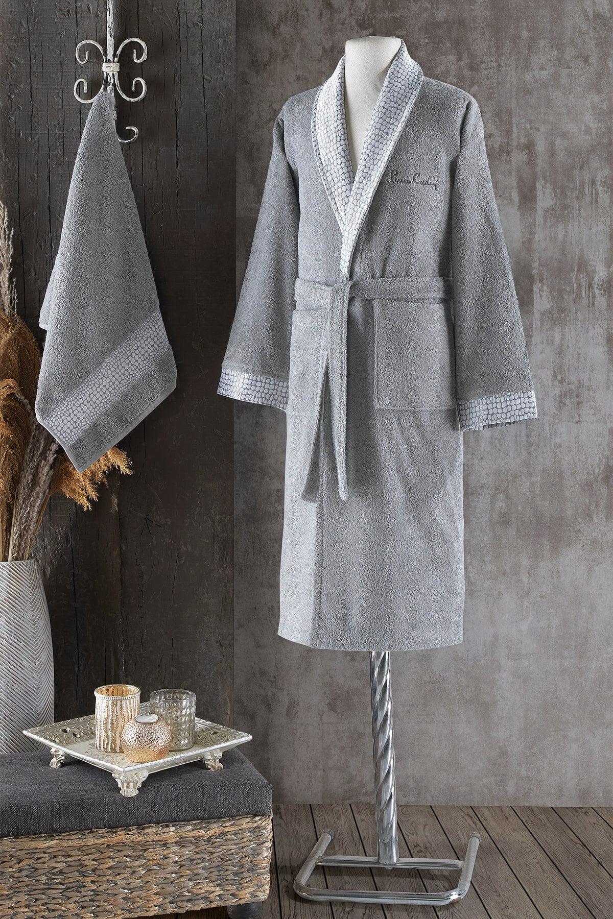 Stone Jacquard Men's Gray Bathrobe Set - Swordslife