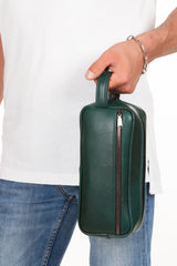 Genuine Leather Shaving Bag Daily Travel Cosmetic Handbag Men Khaki Bag (26x13cm)