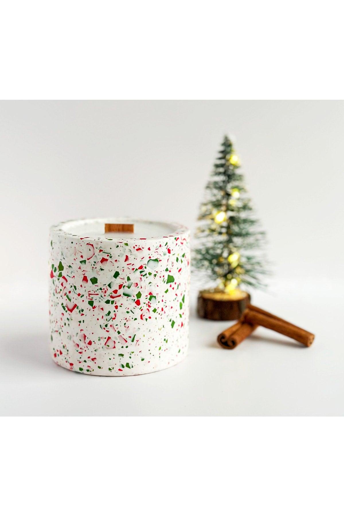 Pine & Cinnamon Scented Decorative Terrazzo Christmas Soy Candle - Swordslife