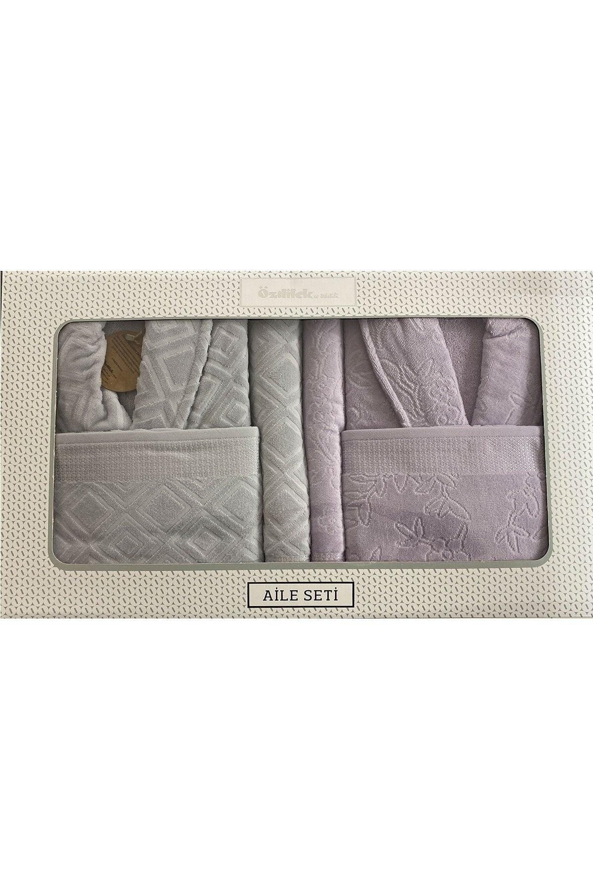 Pastoral Family Bathrobe Set Lilac Gray - Swordslife