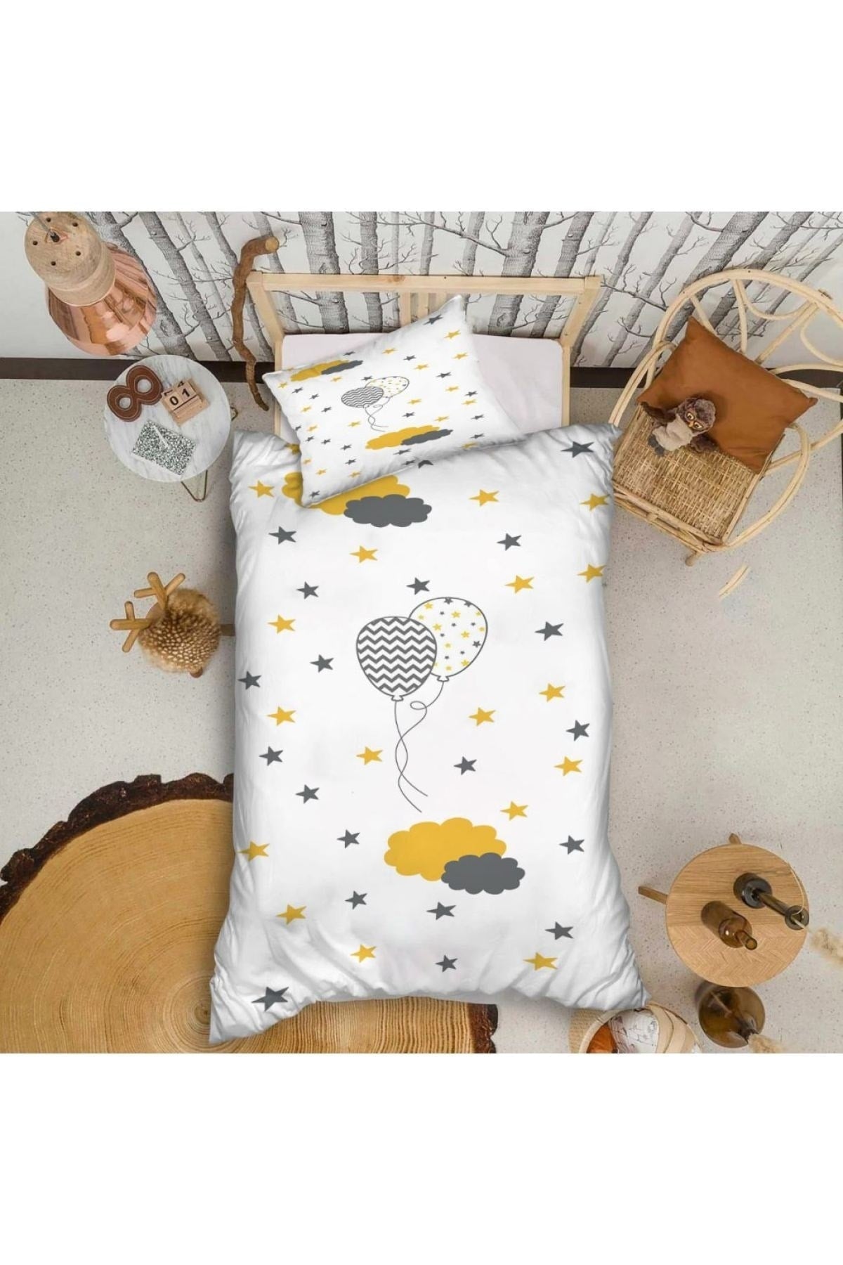 Balloons And Stars Patterned Single Duvet Cover Set