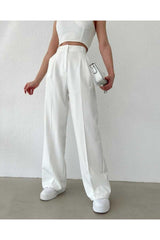 Women's White High Waist Palazzo Pants - Swordslife