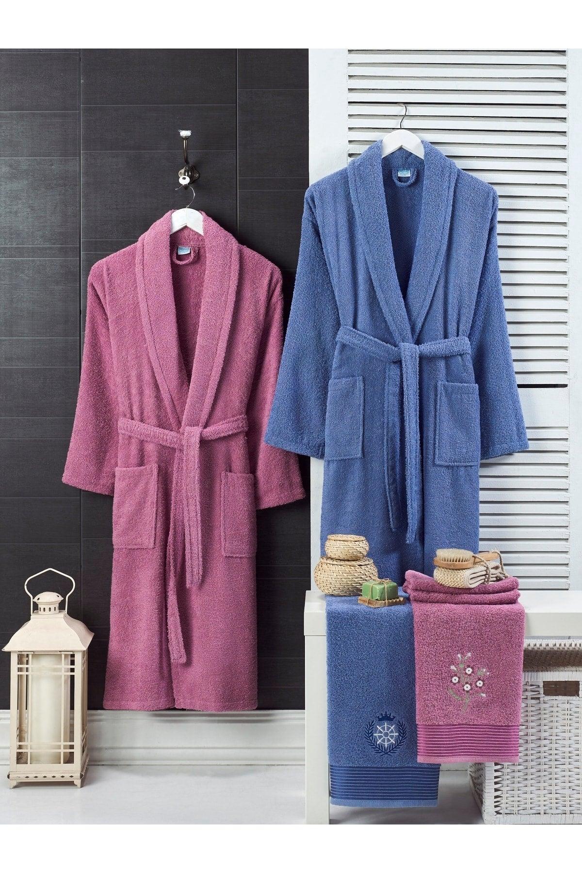 100% Cotton Embroidered Head Towel Bathrobe Set of 4 Dowry Set Turkish Bath Set Bath Set - Swordslife