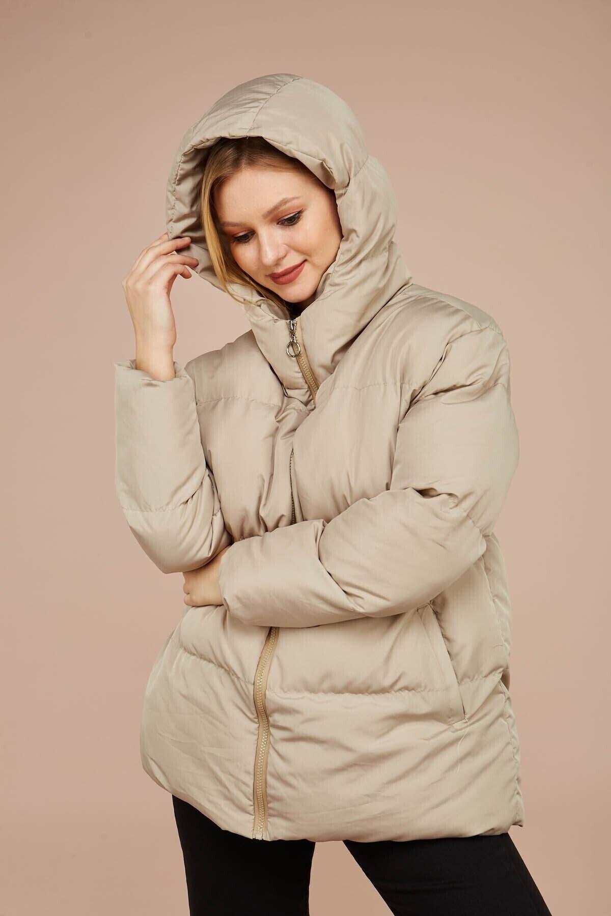 Women's Cream Hooded Down Jacket - Swordslife