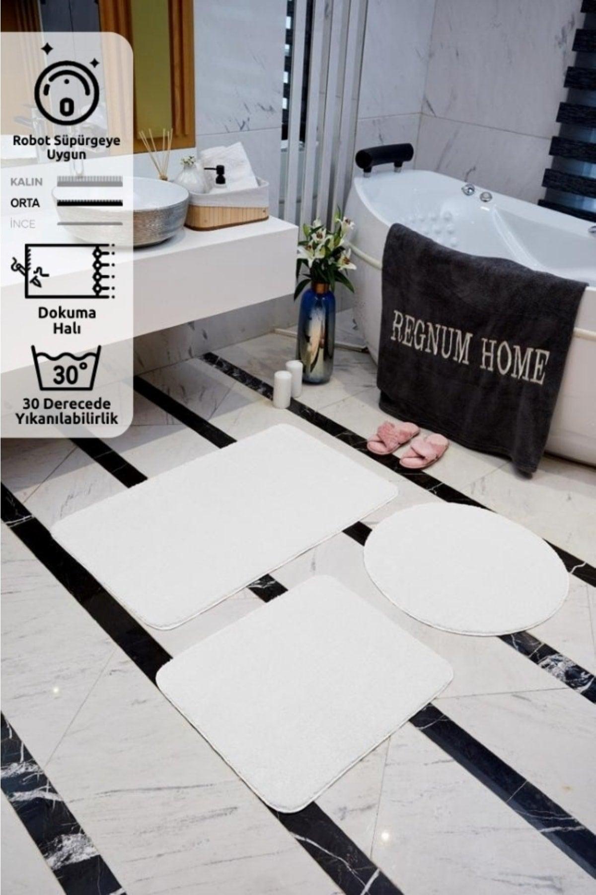 Bath Mat Triple Set White Color Plush Non-Slip Base Washable 60x100 - 60x40 - 60x60 - Swordslife