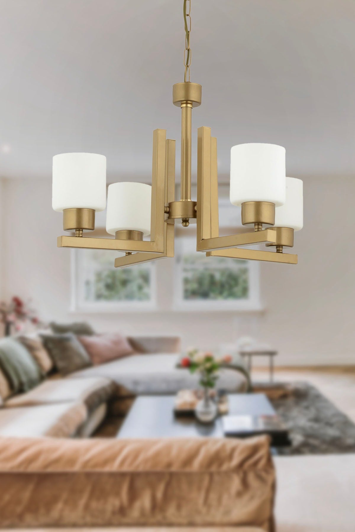 Torqu 4-Piece Antique Painted White Glass Modern Young Room Bedroom Living Room Chandelier