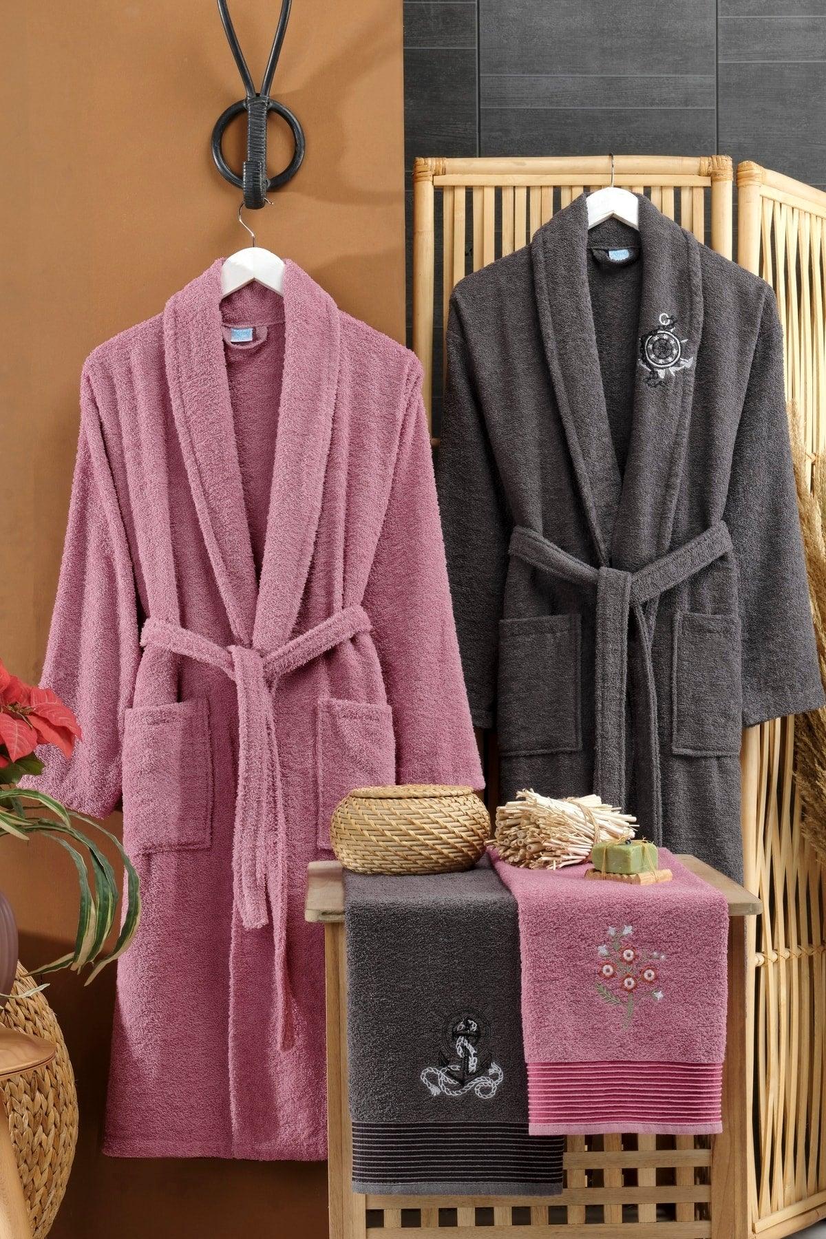 100% Cotton Embroidered Head Towel Bathrobe Set of 4 Dowry Set Turkish Bath Set Bath Set - Swordslife