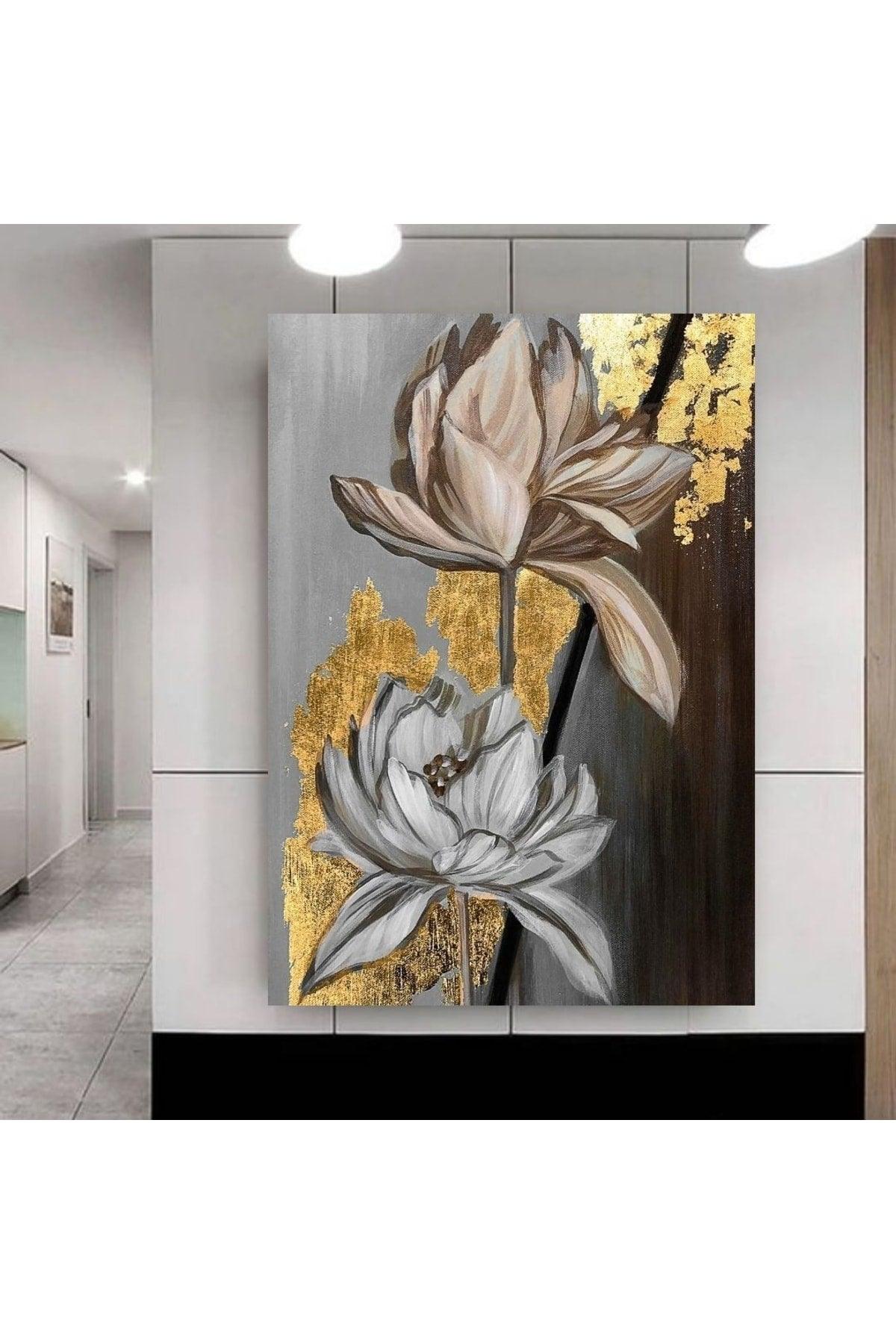 Cactus Art Gold Cream Flower Painting - Swordslife