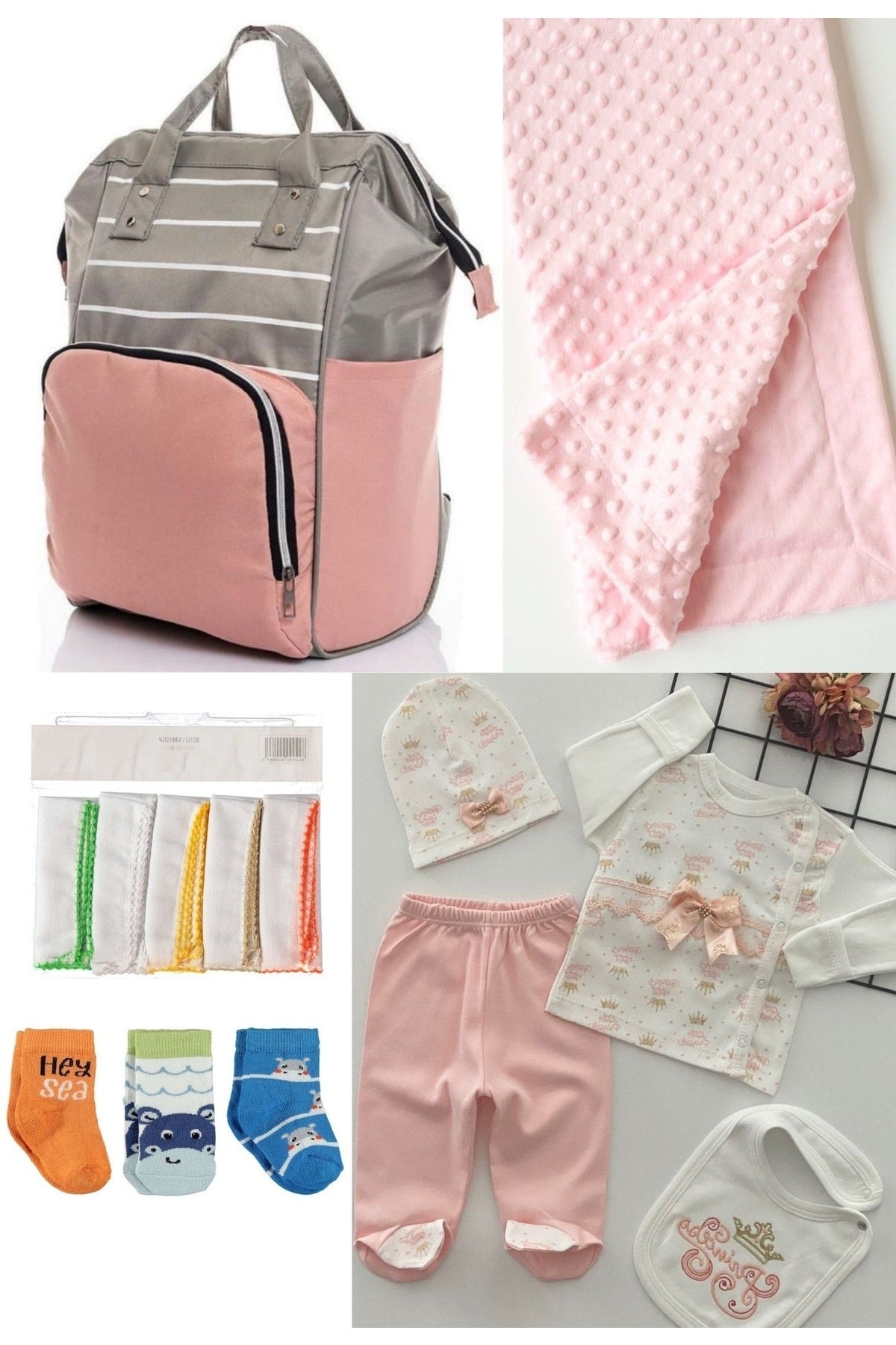 5 Piece Maternity Set (Baby Care Backpack, Hospital Exit, Chickpea Blanket, 10 Wipes and 3 Socks)