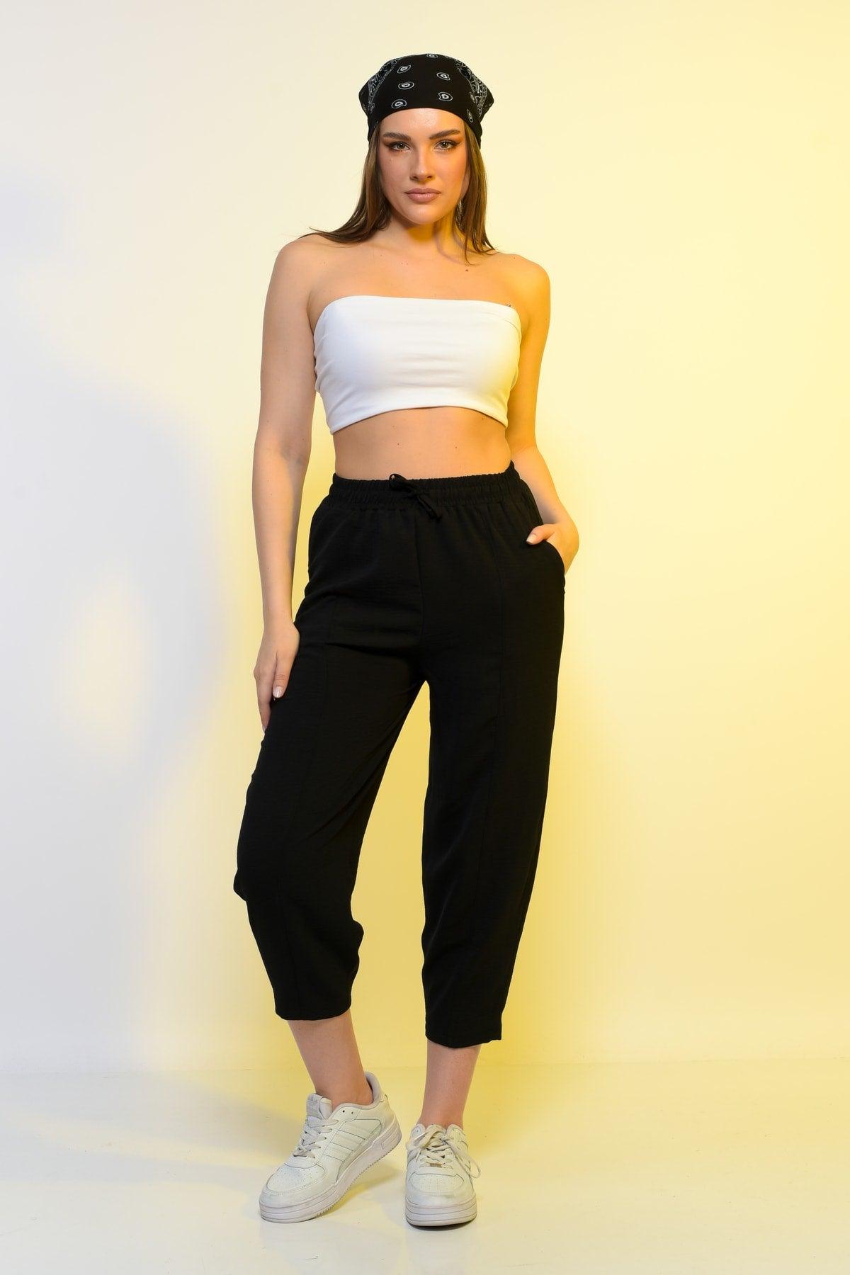 New Season Summer Elastic Waist Slim Pants High Waist Women Black Casual Trousers - Swordslife