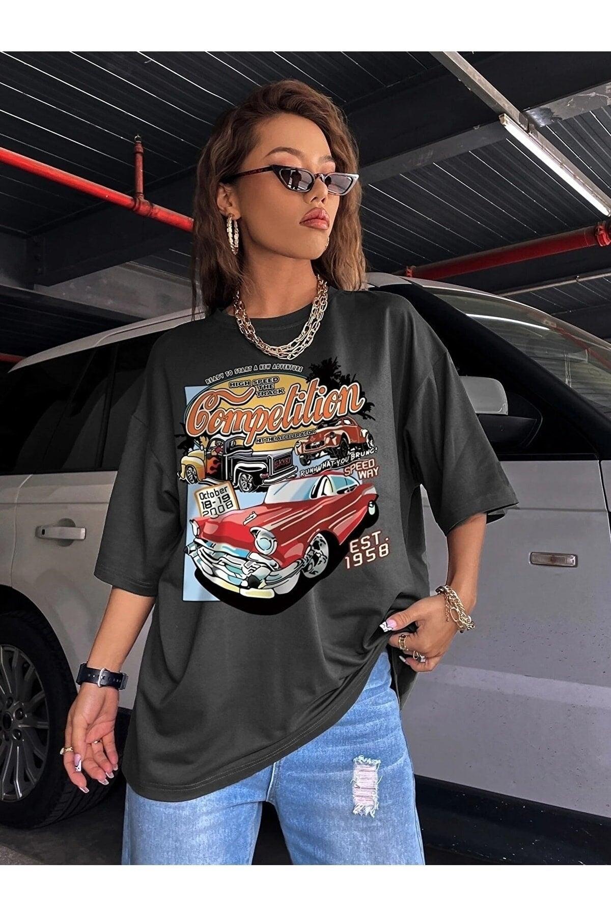 Women's Smoked Compeltition Printed Oversize T-shirt - Swordslife