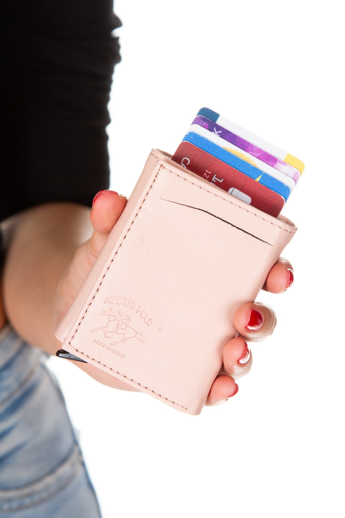Unisex Leather Aluminum Mechanism Sliding Card Holder Wallet With Paper Money Compartment