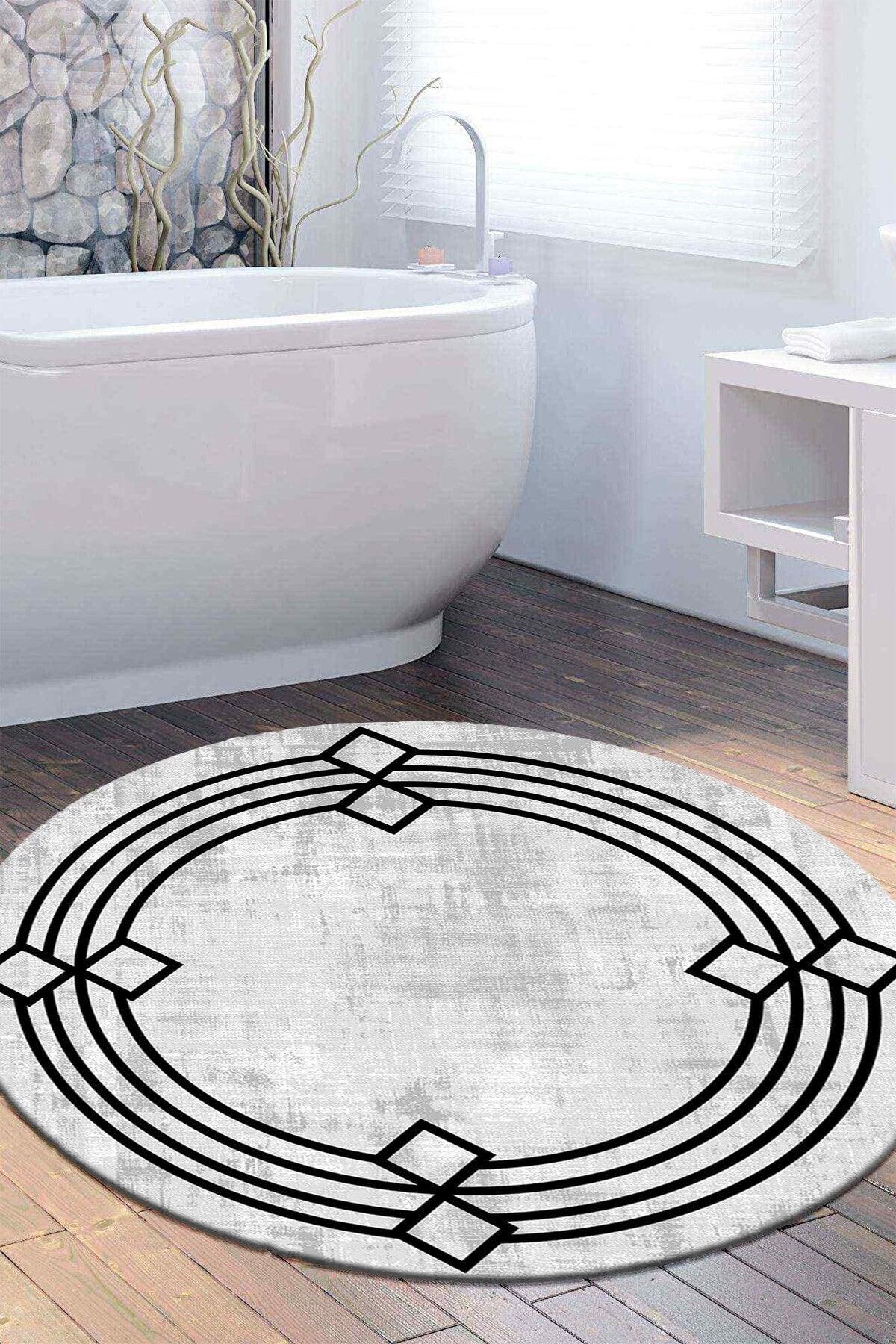 Punto Non-Slip Dot Base Washable Non-Slip (100x100) Round Bath Mat And Bathroom Rug - Swordslife