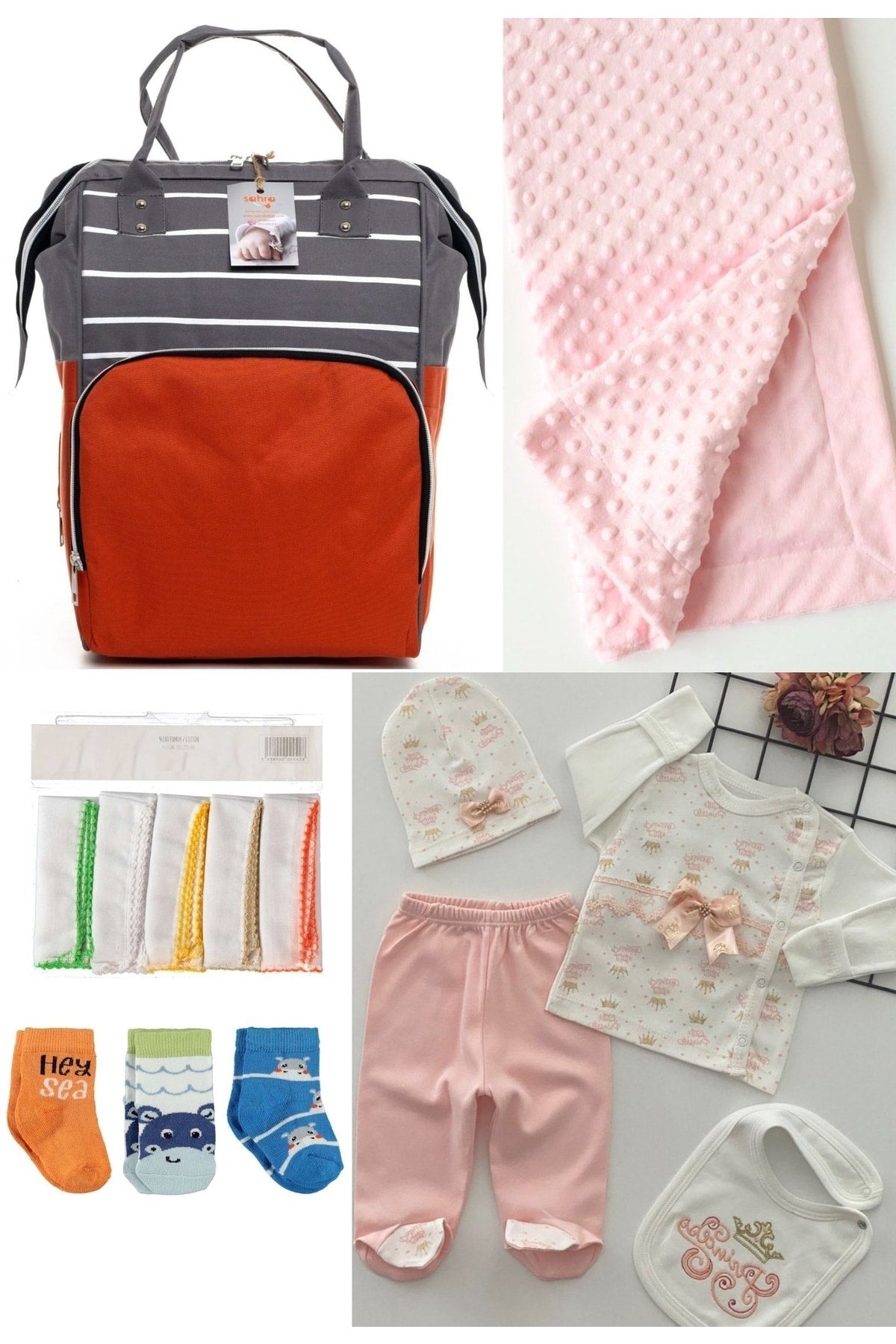 5 Piece Maternity Set (Baby Care Backpack, Hospital Exit, Chickpea Blanket, 10 Wipes and 3 Socks)