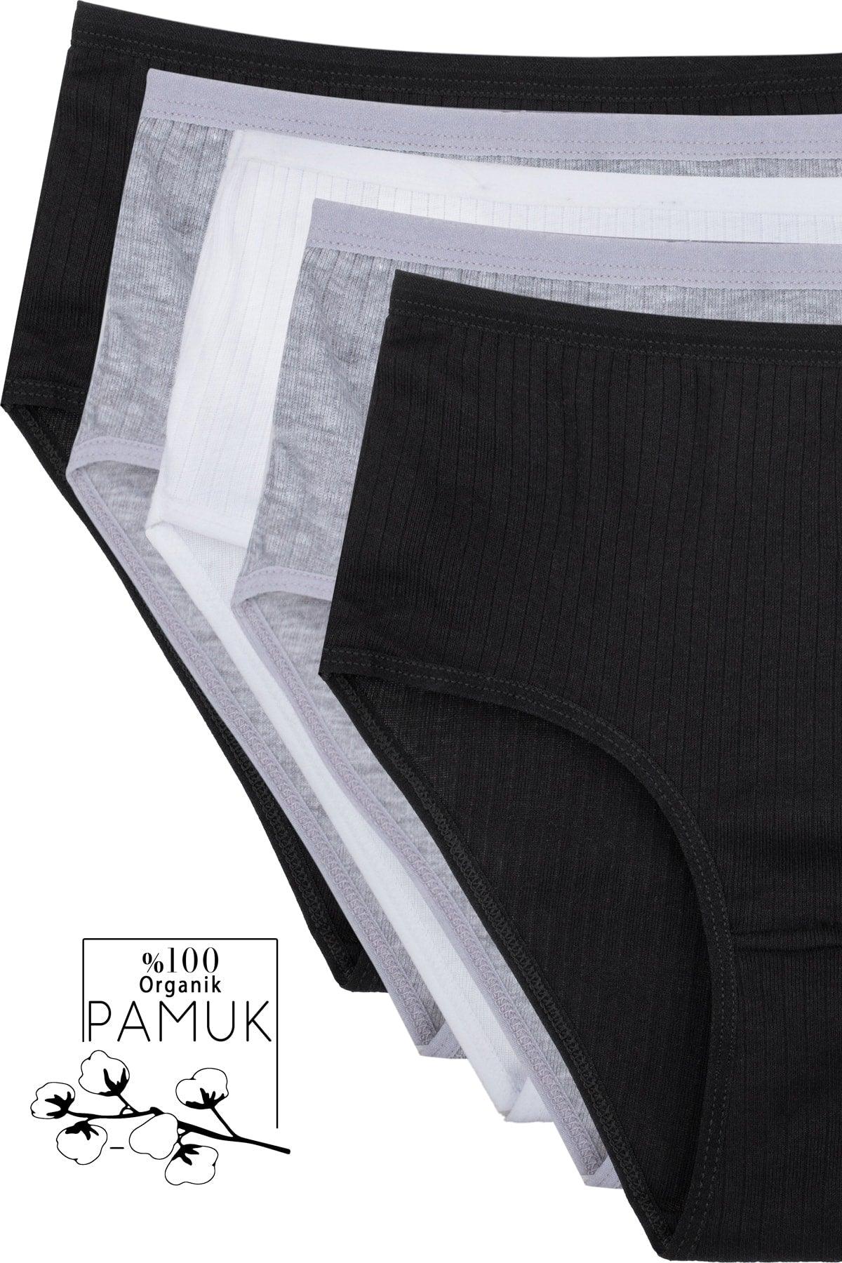 5-Pack Mixed Women's High Waist Corduroy Cotton Panties Black, White, Gray Bt2-a7 - Swordslife