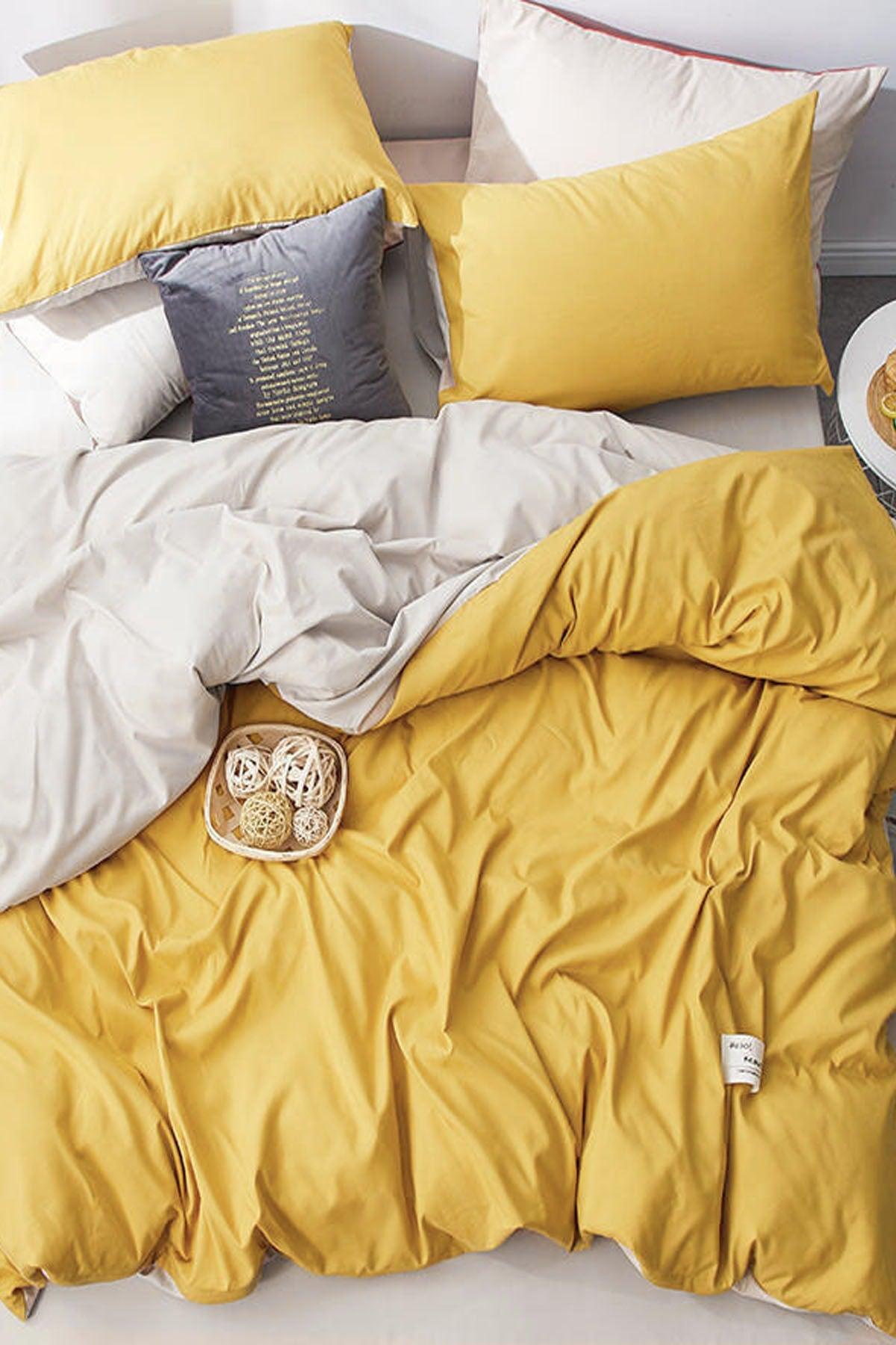 Elastic Linen Duvet Cover Set Double Yellow-beige - Swordslife