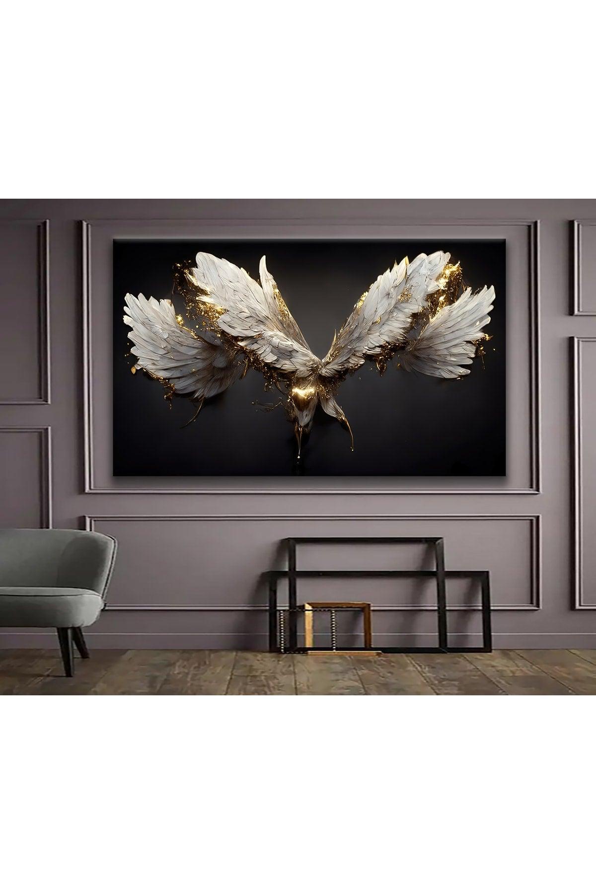 Surrealist Design Golden Wings Canvas Painting - Swordslife