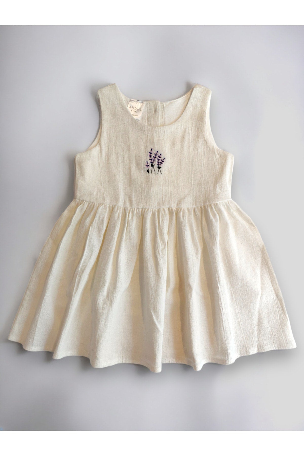 100% Cotton Organic Lavender Embroidery Girl Dress 1-5 Years