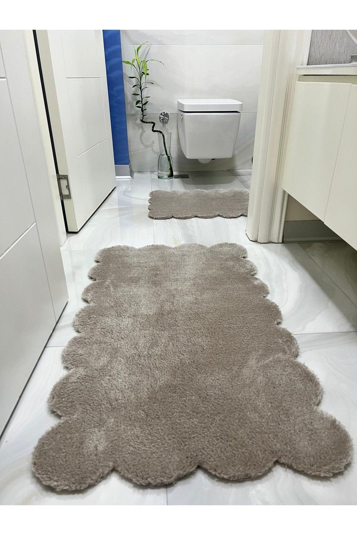 Laser Cut Double Bath Mat Brown Plush Carpet - Swordslife