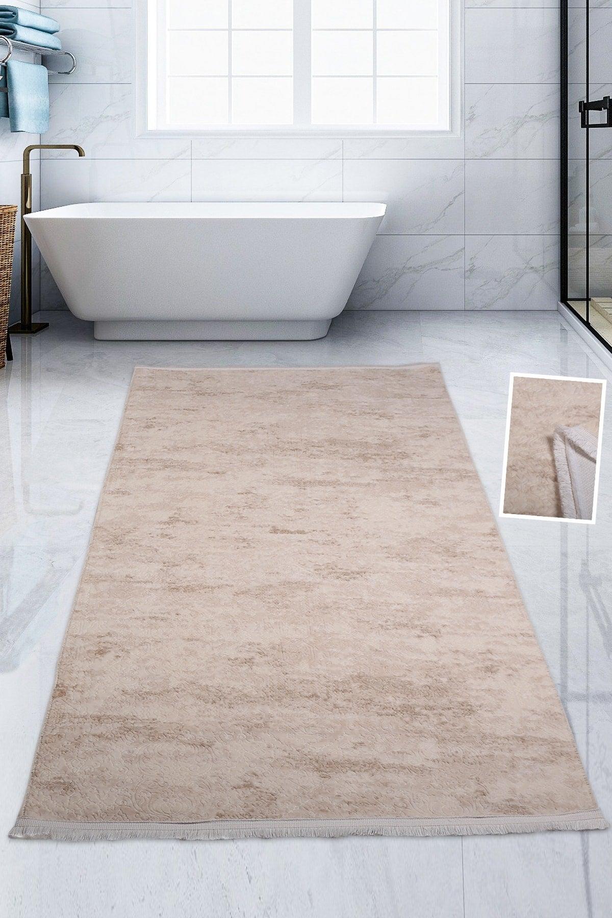 Nova Cream 80x150 Cm Cotton Non-Slip Base Plush Bath Mat Large Fringed Bathroom Rug - Swordslife