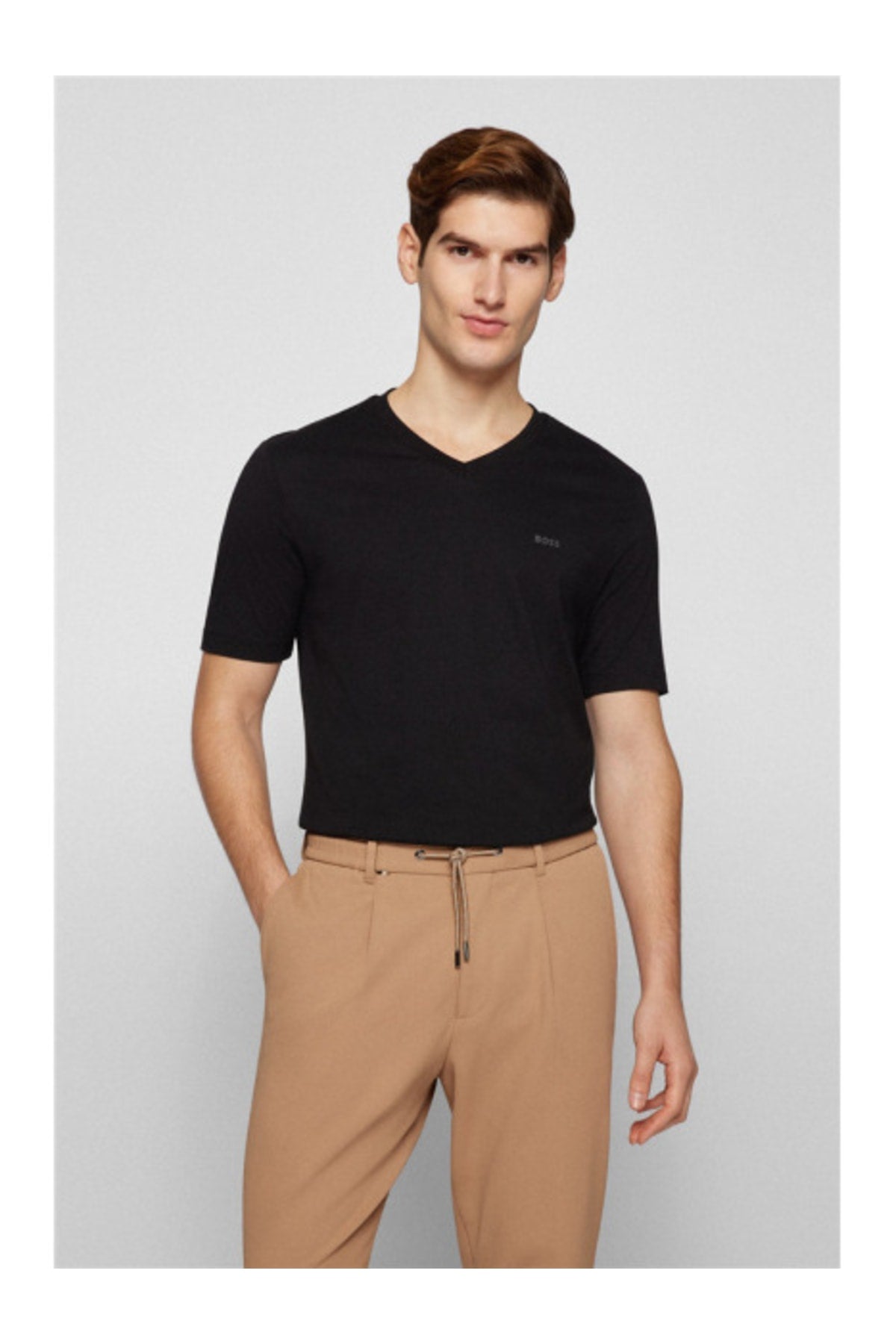 Men'S Cotton V Neck Regular Fit Black T-Shirt 50468348-001