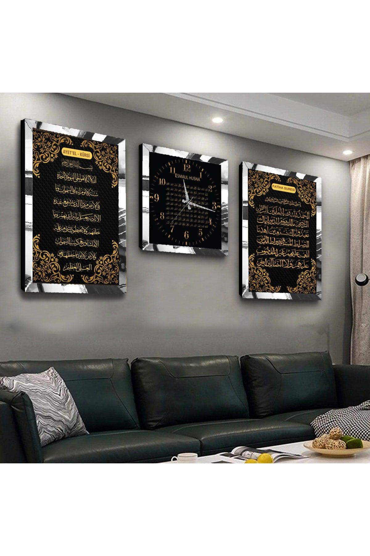 Ayetel Kursi Fatiha Period And Esmaül Hüsna Plexi Edge 3-piece Mdf Table And Clock Set - Swordslife