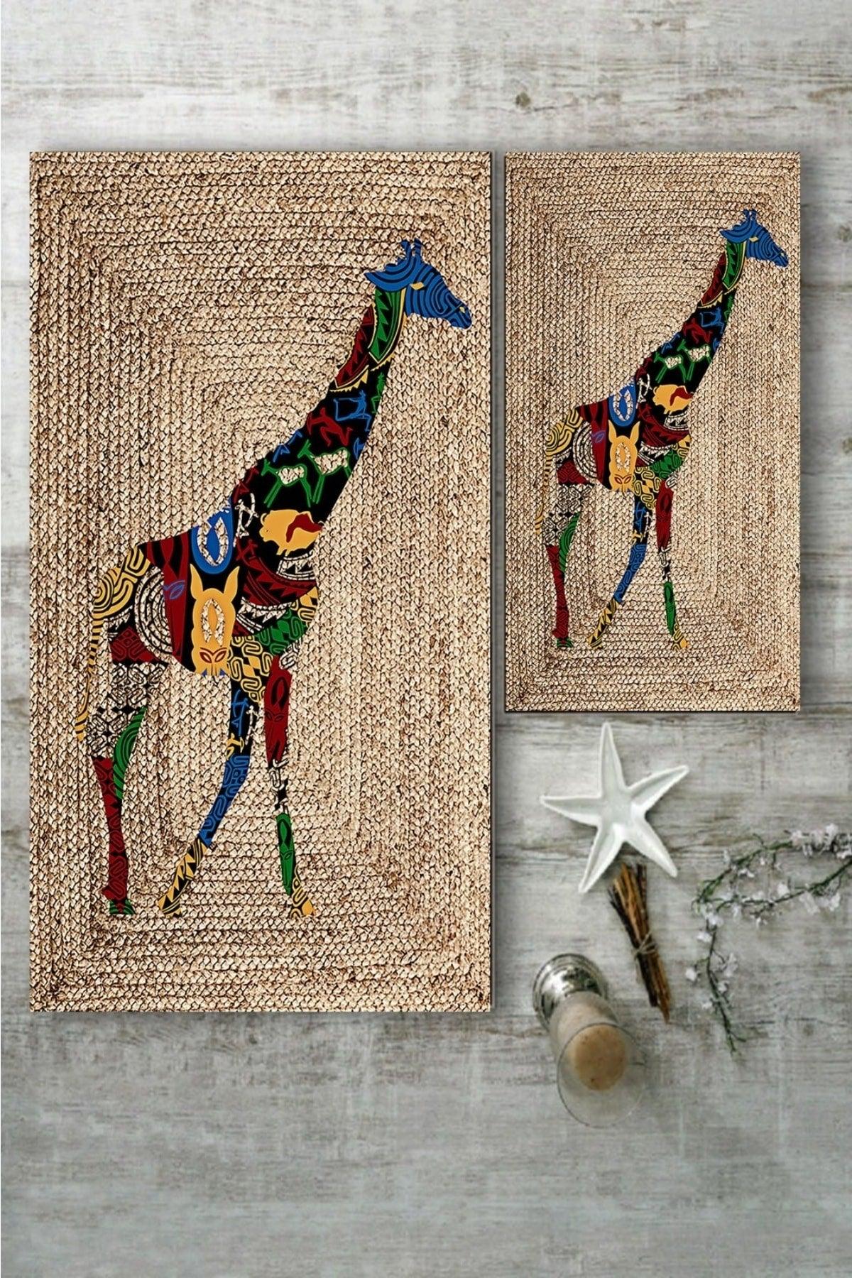 Colorful Giraffe Patterned Jute 2-Piece Carpet Set (60x100/40x60) - Esta1228 - Swordslife