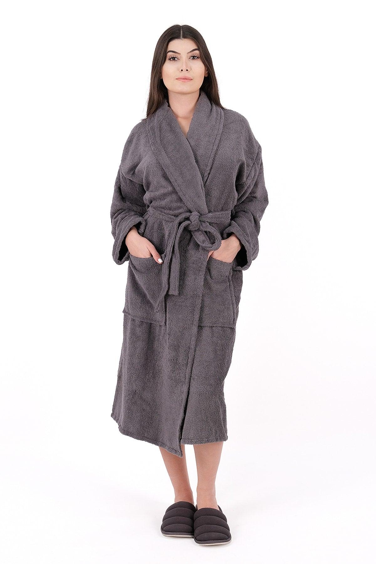 Soft Line 100% Cotton Salyaka Gray Color (L-XL-2XL-3XL-4XL) Large / Large Size Bathrobe - Swordslife