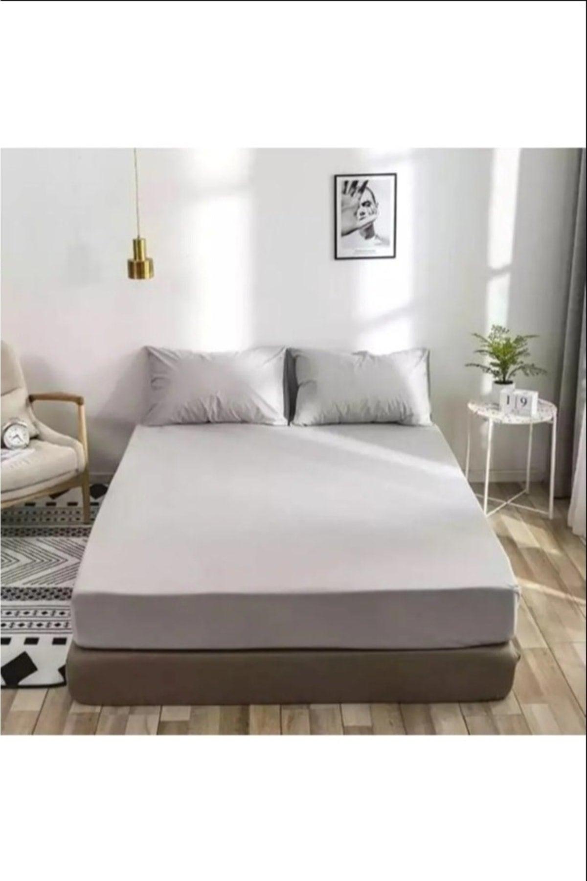 Light Gray Double Elastic Bed Sheet + 2 Pillow Cases 160x200 - Swordslife