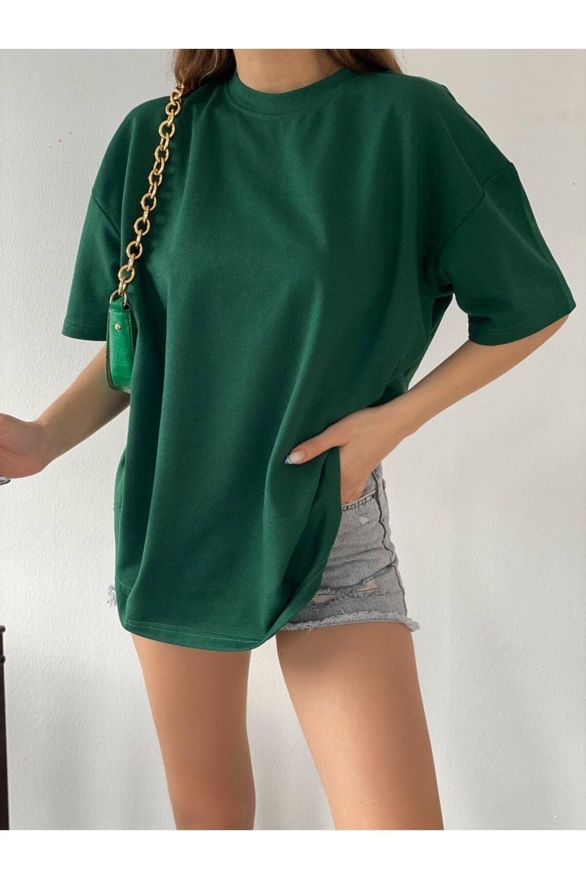 Unisex Green Crew Neck Cotton Oversize Boyfriend T-shirt - Swordslife