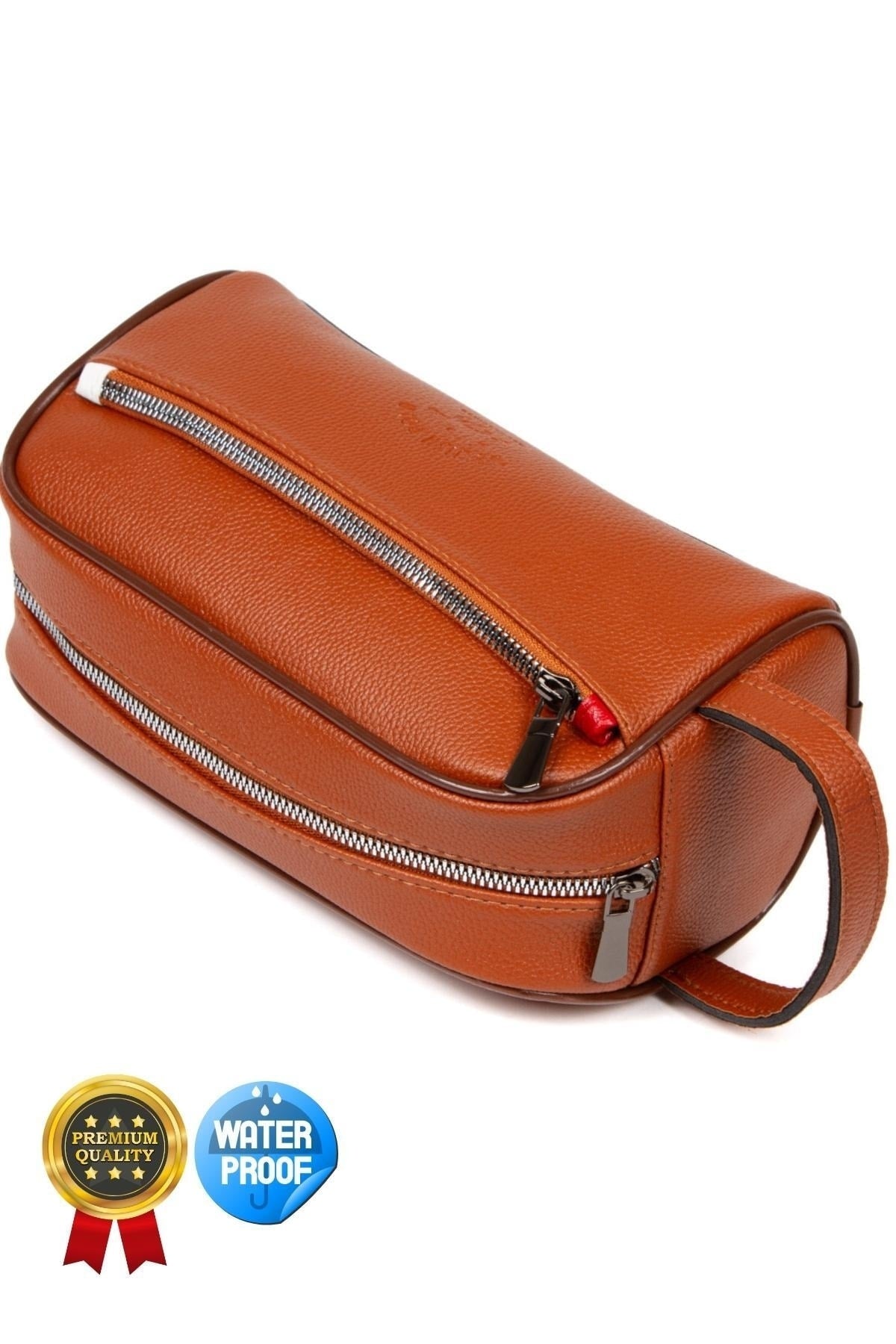 Adelina Men's Leather Portfolio Clutch Bag Travel Shaving Cosmetic Clutch Bag Brown