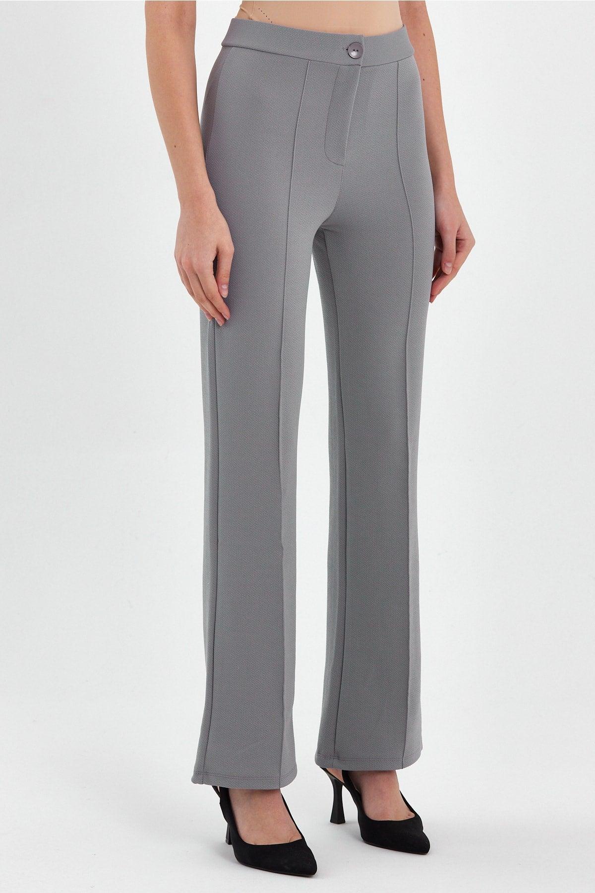 Women's High Waist Gatherer Bell-Length Palazzo Gray Trousers - Swordslife