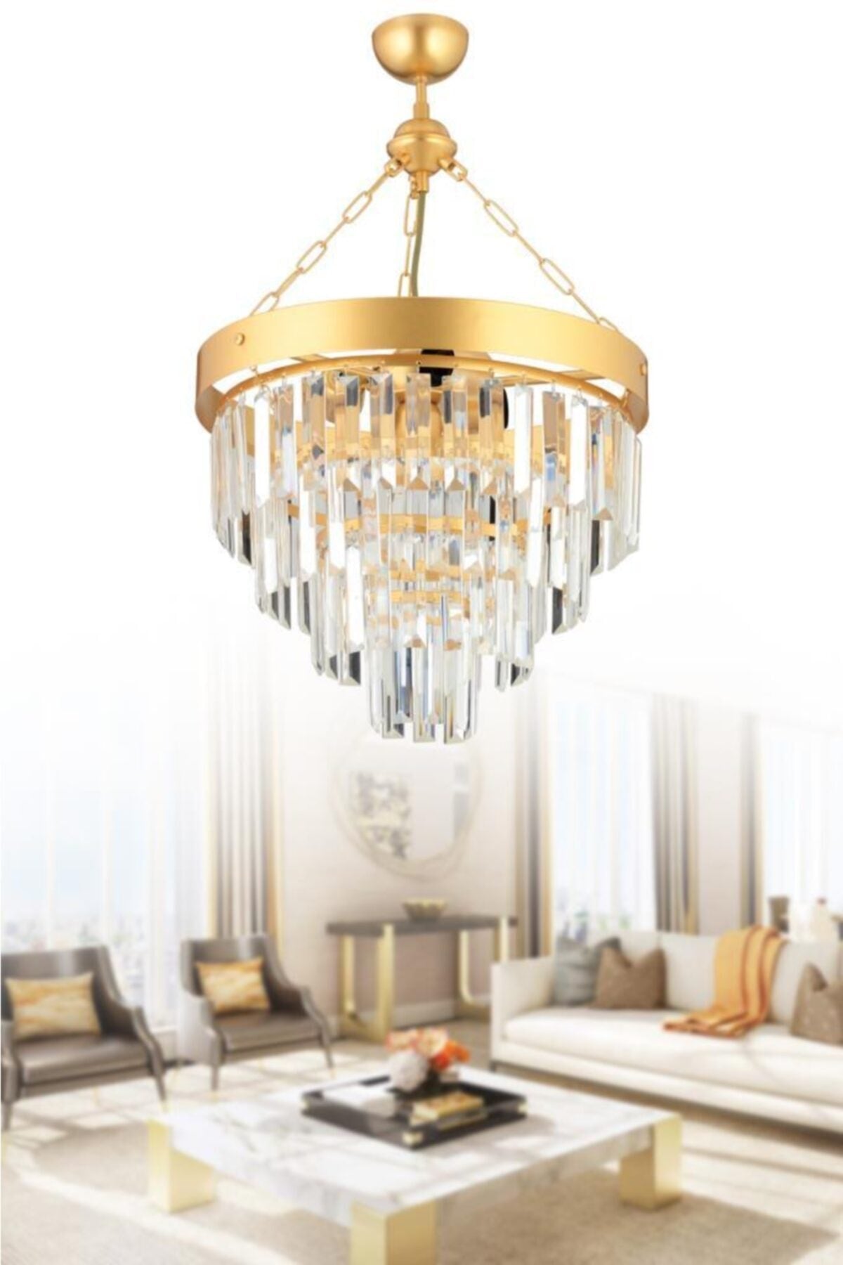 Linda 40' Gold Luxury Crystal Stone Chandelier