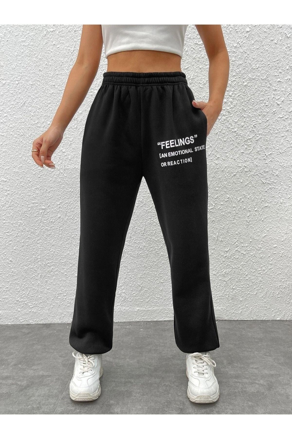 Foxskin Black Women's Feelings Printed Summer Sweatpants - Swordslife