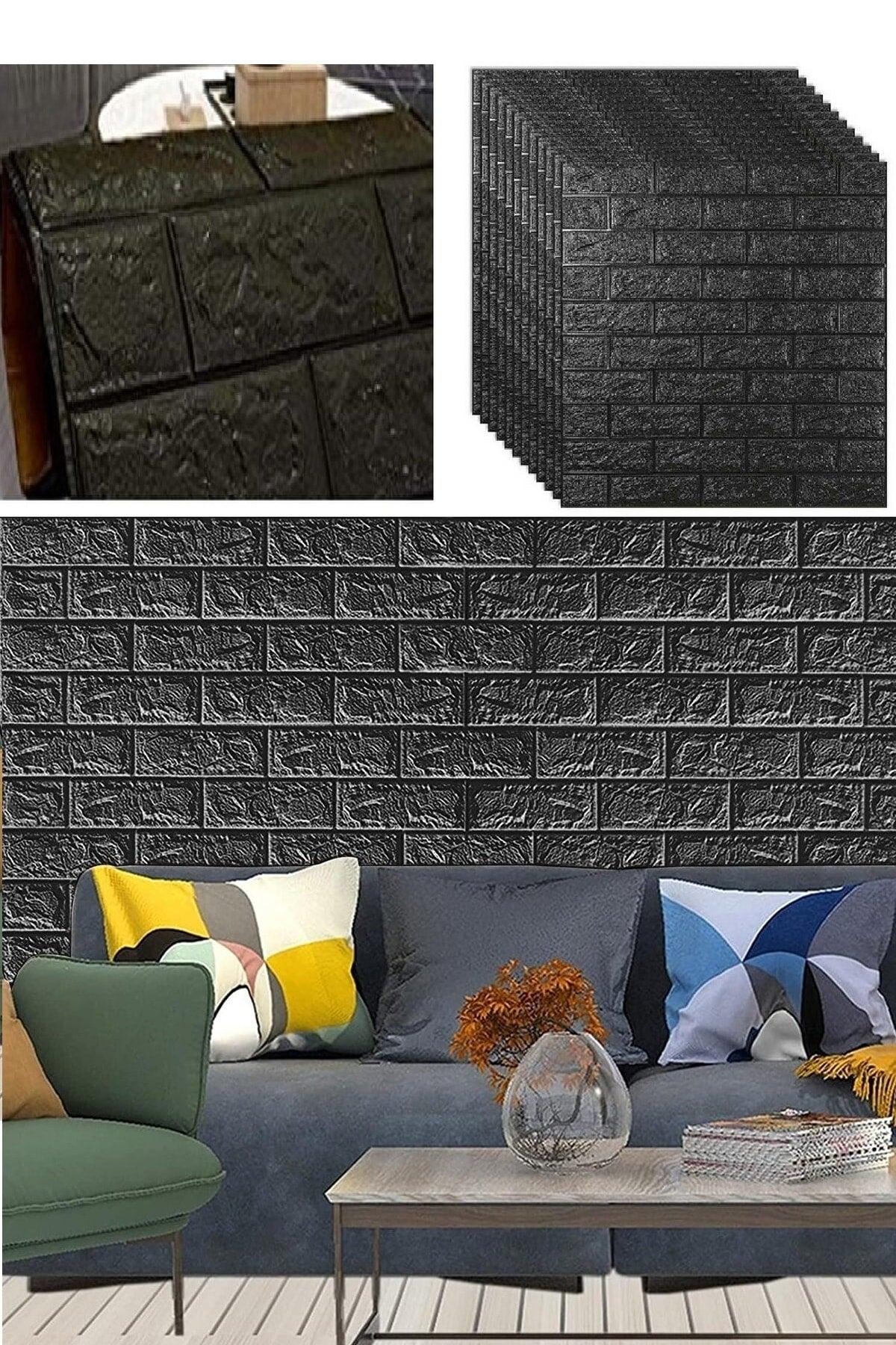 50x50 Cm 0.27 M² Self Adhesive Flexible Foam Wallpaper Panel 3d Dimensional Brick Pattern Black - Swordslife