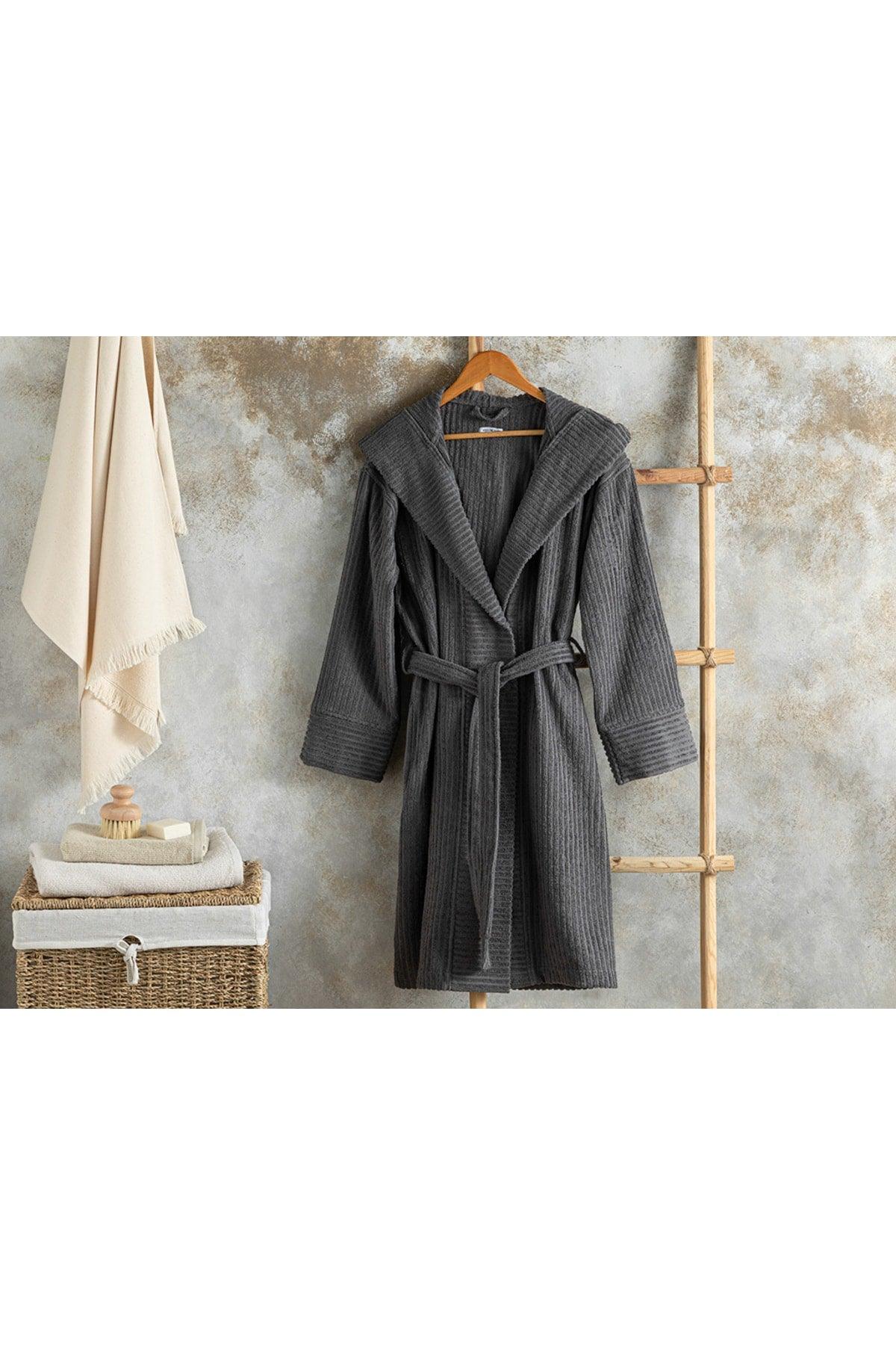 Stripe Cotton Cord Bathrobe Sm Anthracite - Swordslife