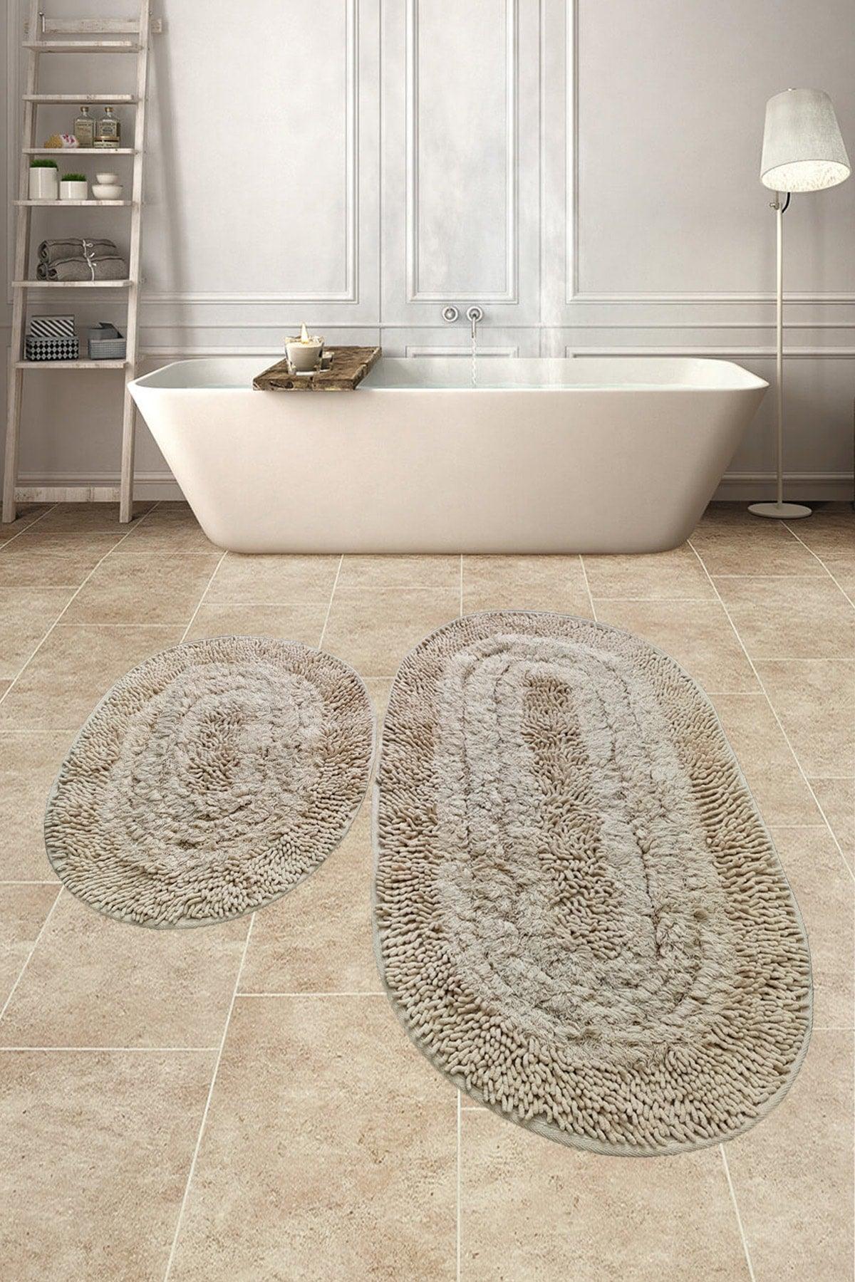 Natural Cotton Spaghetti Oval Mink 2-Piece Bath Mat Set Bathroom Carpet Closet Set - Swordslife