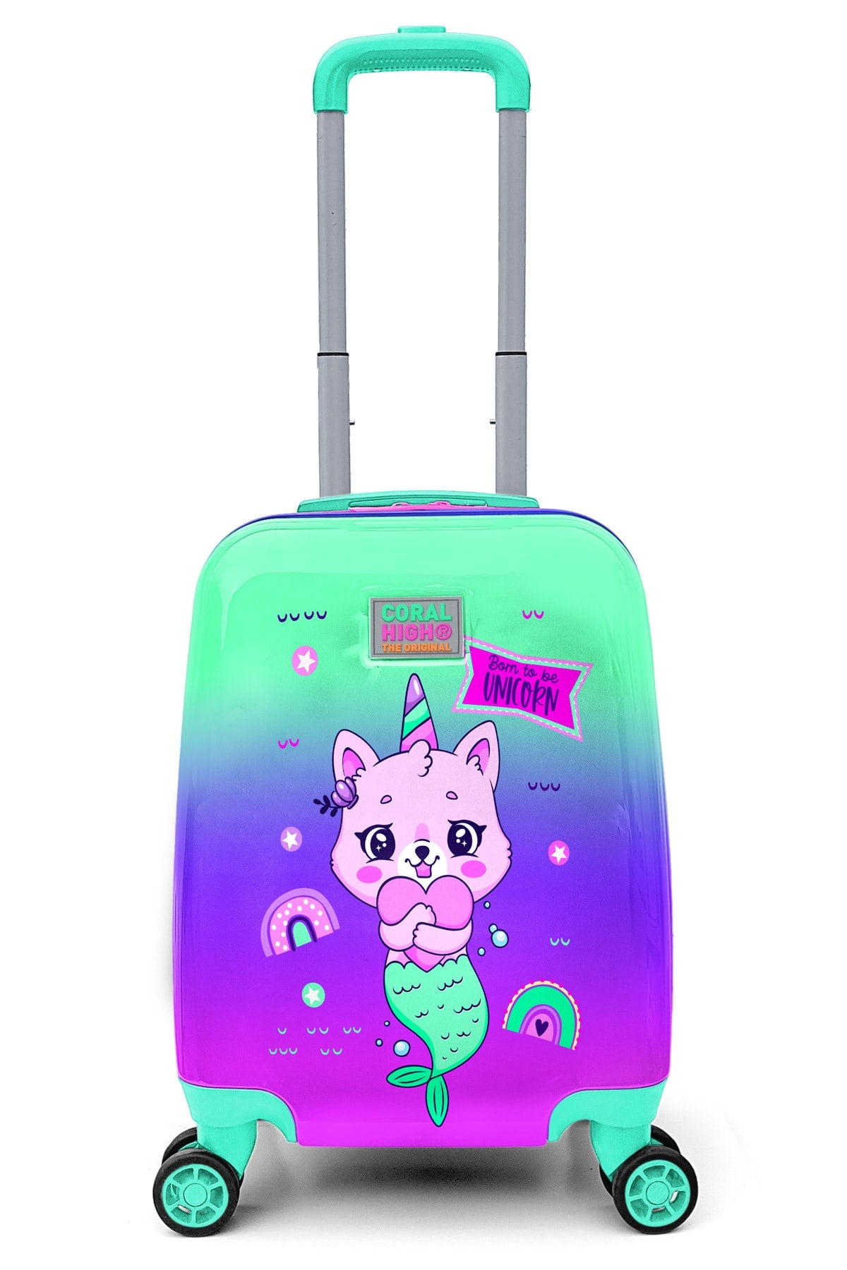 Kids Water Green Lavender Unicorn Cat Patterned Luggage 16718