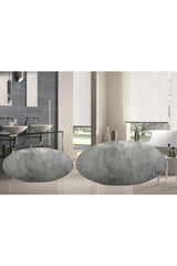 2 Pcs Round Post Plush Bath Mat Set Large Size Gel Base Closet Set Gray 100x100 80x80 - Swordslife