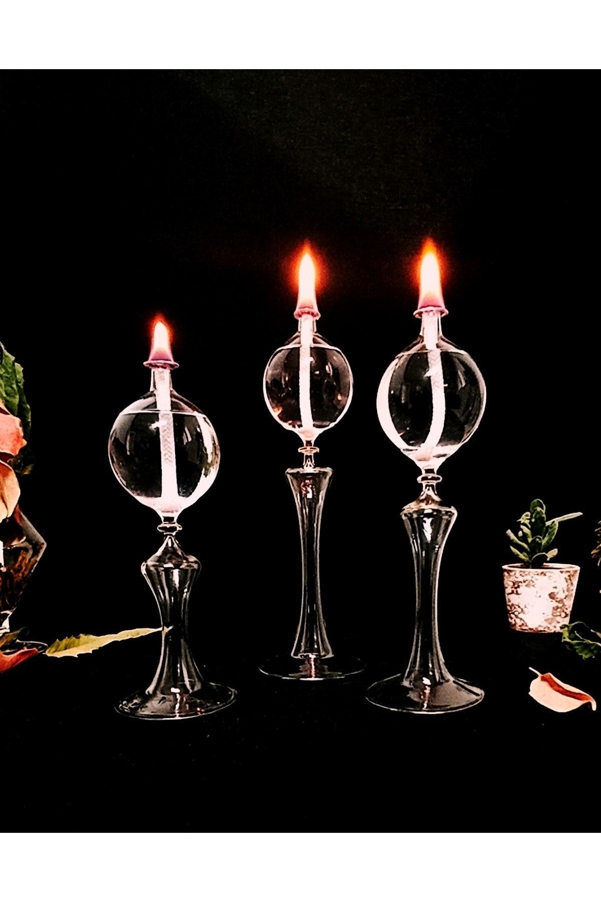 Foot Drops Candlestick Glass Oil Lamp Set of 3 + Oil Lamp - Swordslife