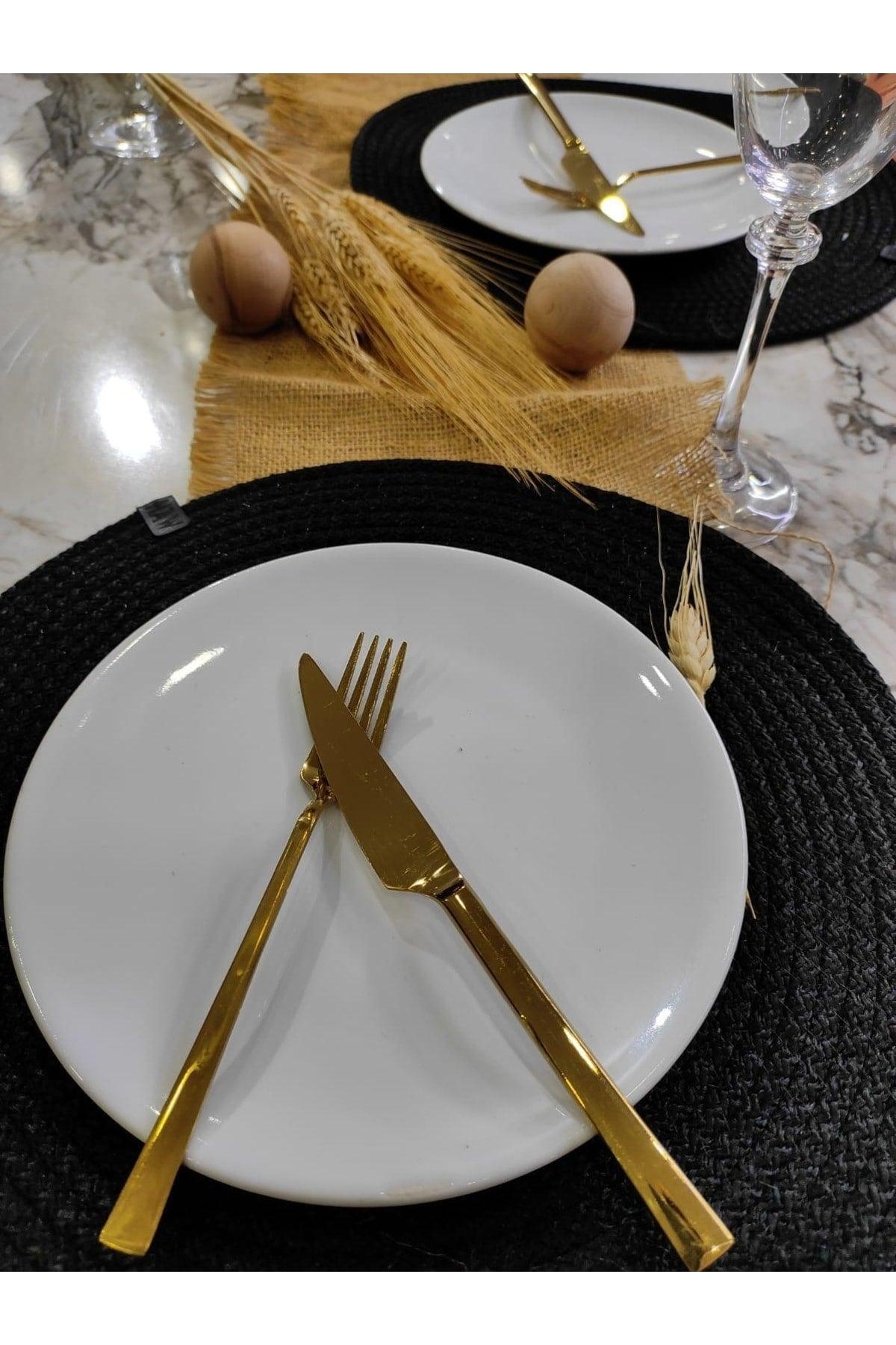 6 Pieces Black Placemat Runner Supla Presentation Dowry Set Cotton Straw Living Room Kitchen Table Cloth - Swordslife