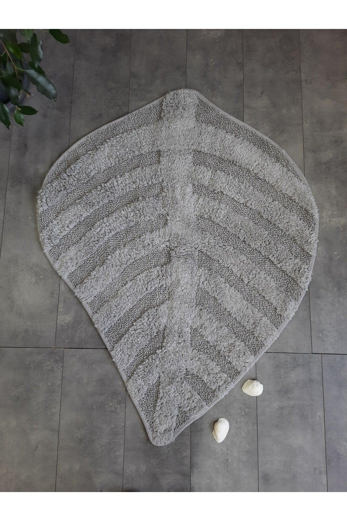 Leaf Gray Natural Cotton Bath Mat 100x100 Cm One Piece Tufting Woven Mat - Swordslife