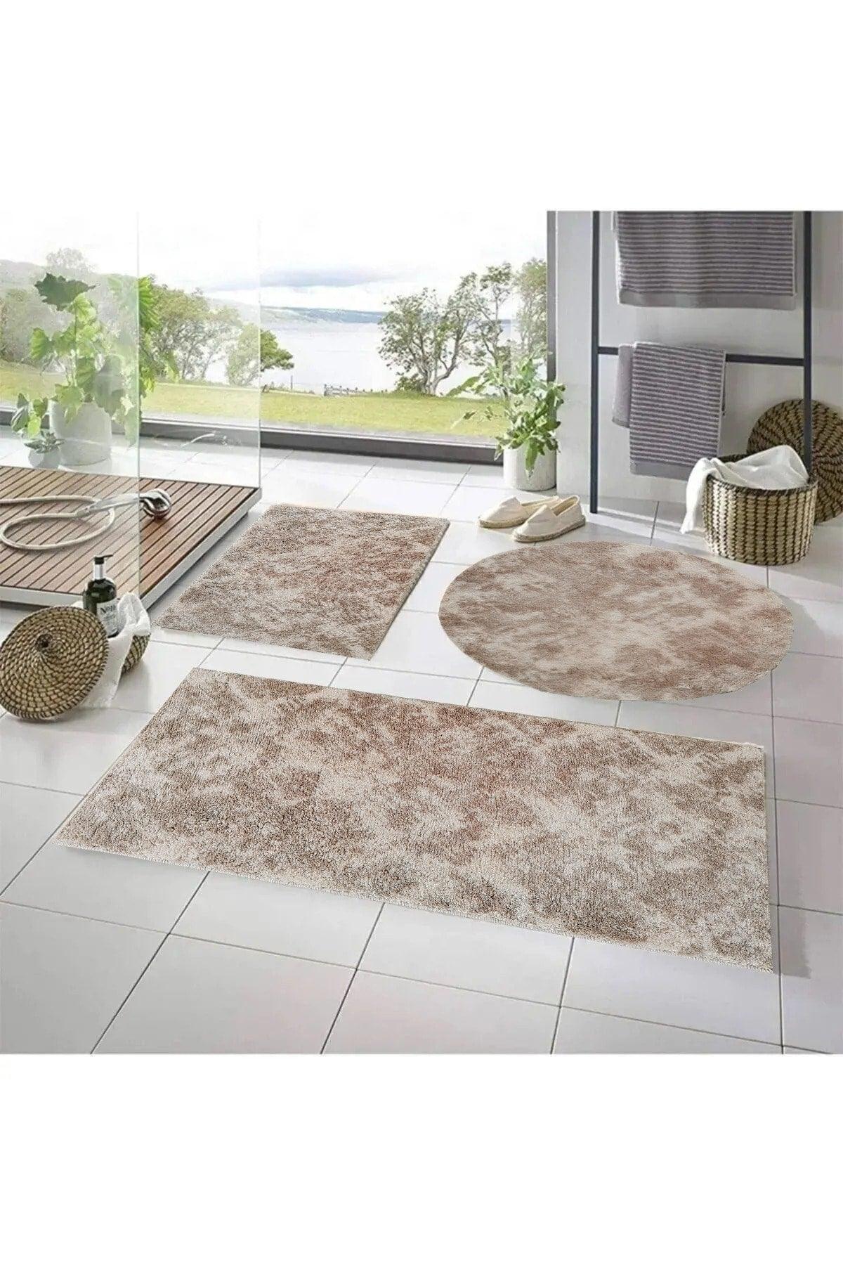 3 Piece Bathroom Carpet Plush Post Carpet Closet Set Mink 50x90--50x60---50x50(round) - Swordslife