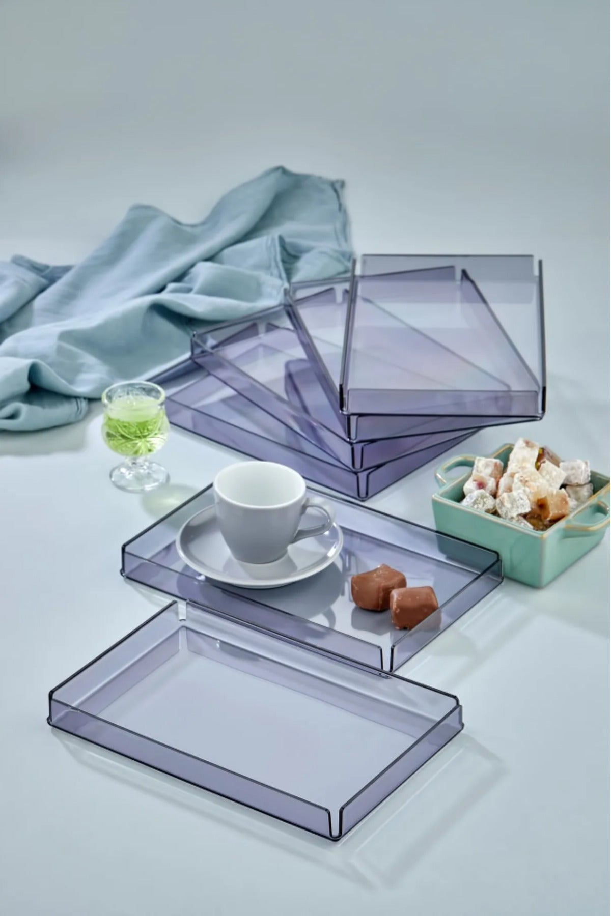 6 Pieces Crystal Serving Tray - Transparent Coffee Presentation 6 Pieces Decorative Special Series Trays