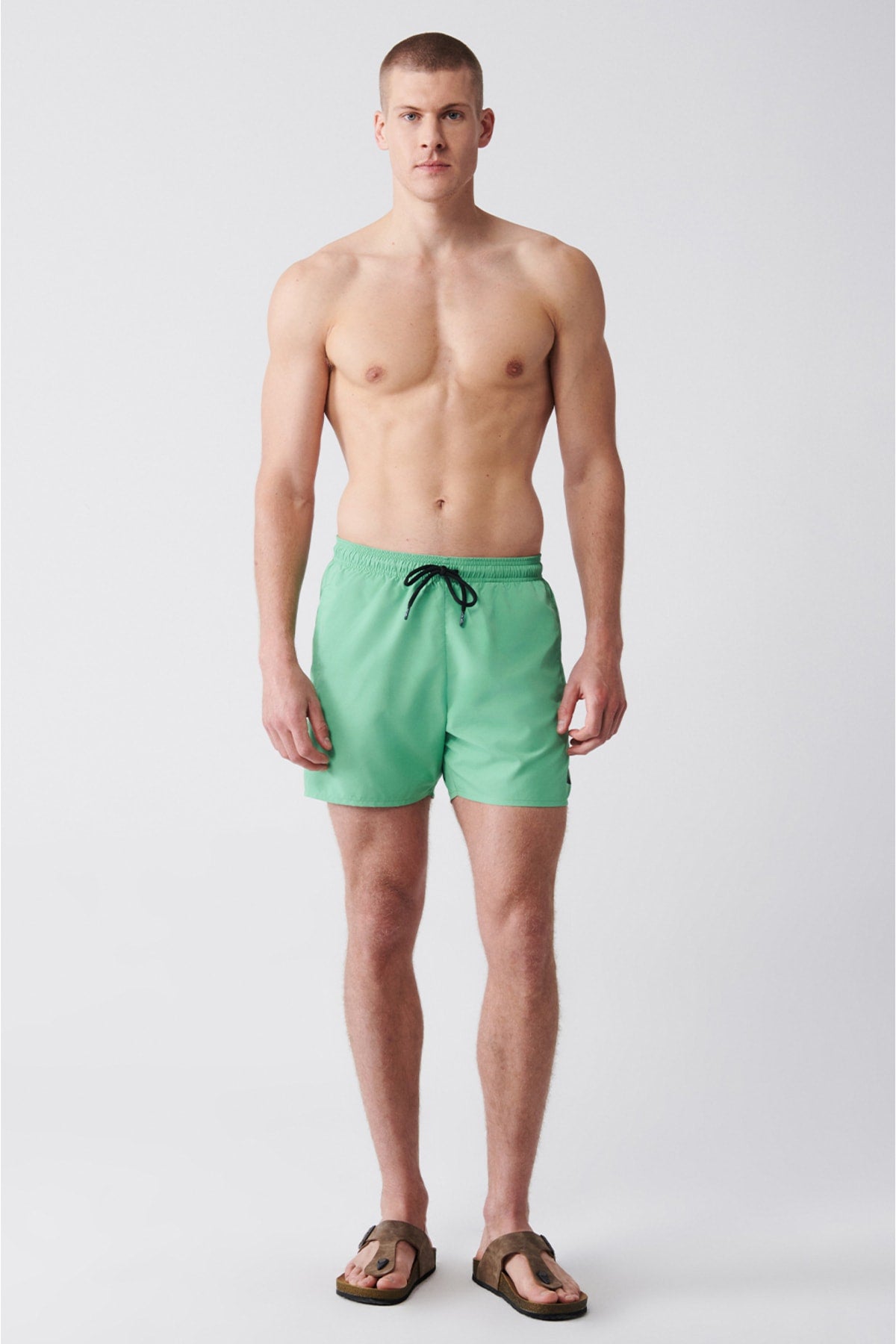 Men's Light Green Quick Dry Standard Size Straight Swimwear Marine Shorts E003801