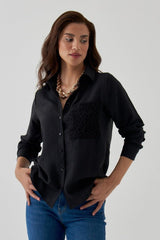 Crochet Detailed Long Sleeve Black Women's Shirt - Swordslife